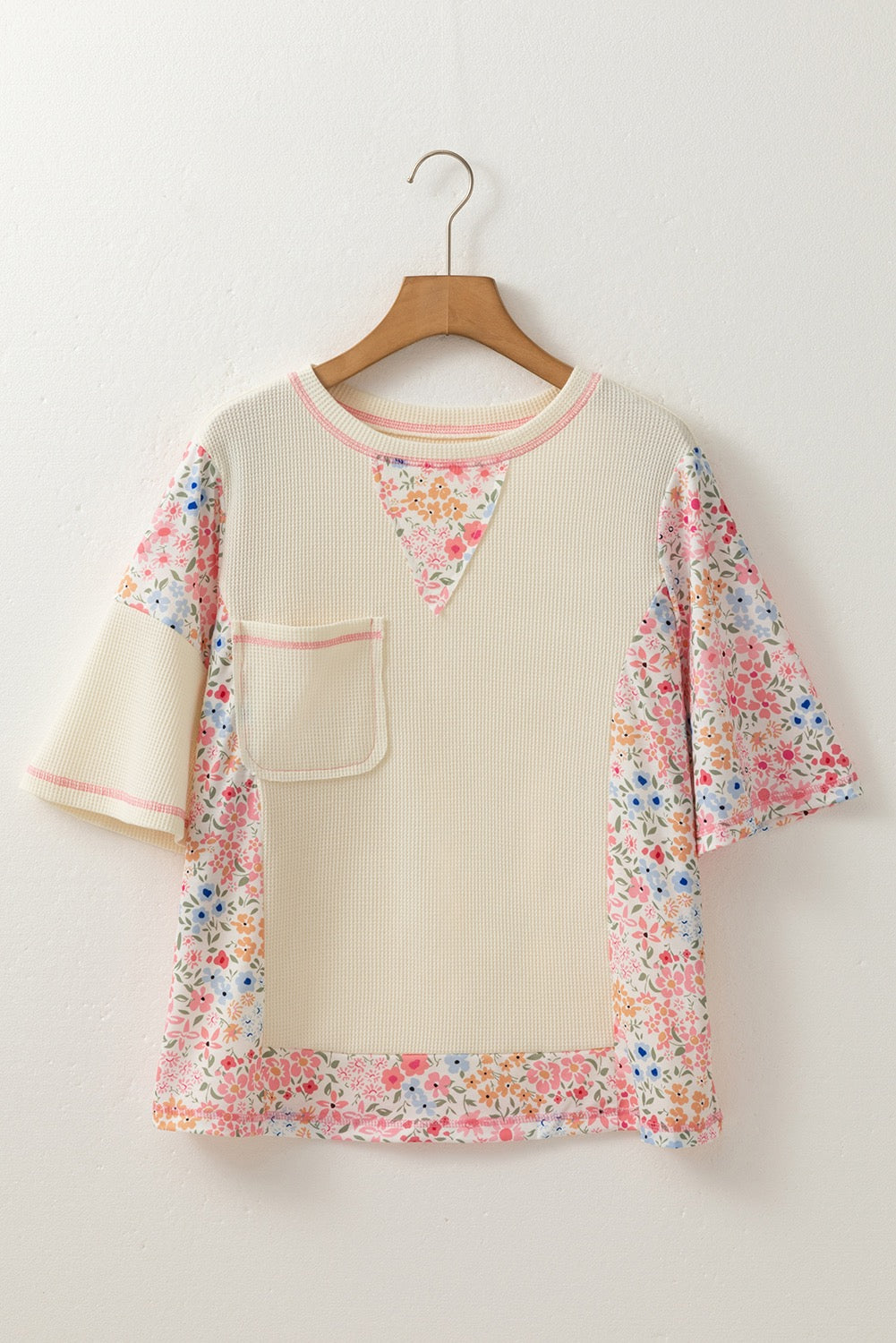 Beige Floral Waffle Tshirt