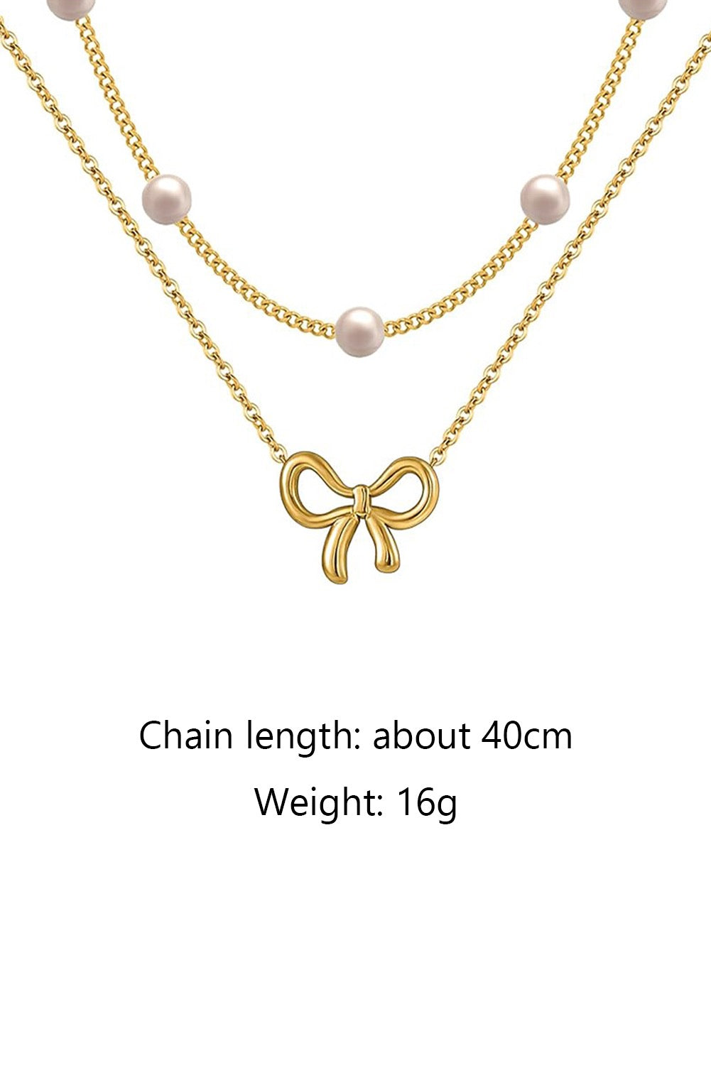 Gold Bow Pendent Pearl Neclace