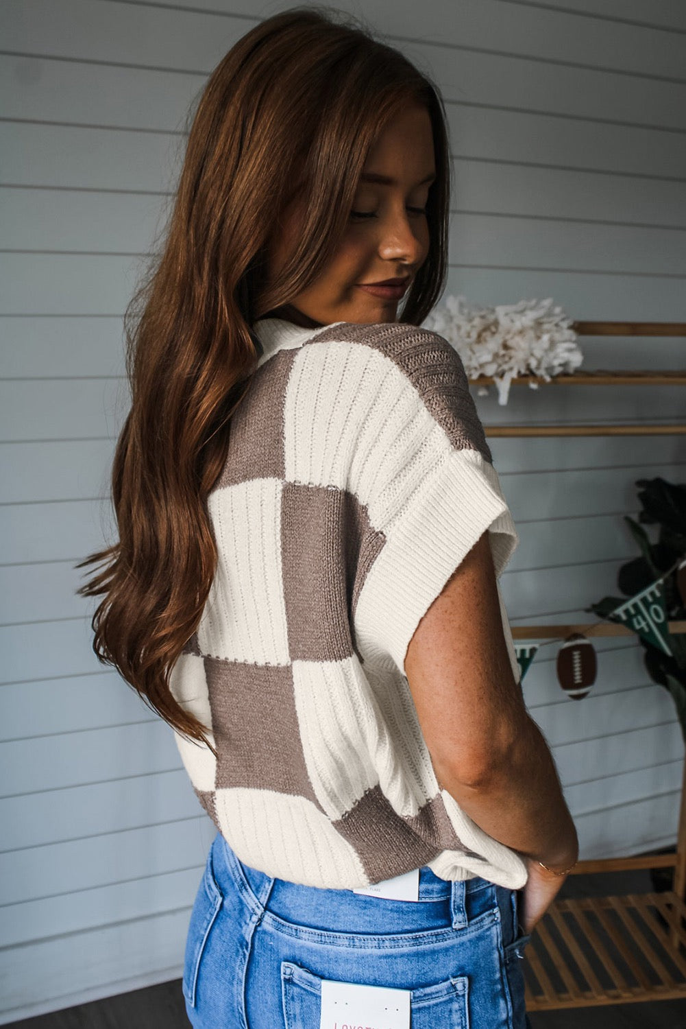 Khaki Color Block Short Sleeved Sweater