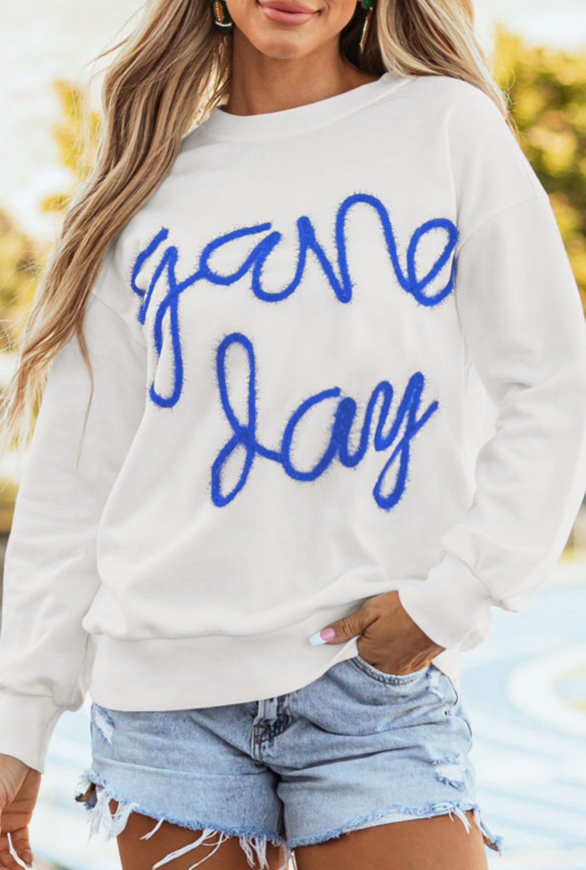 White & Blue Game Day Pullover