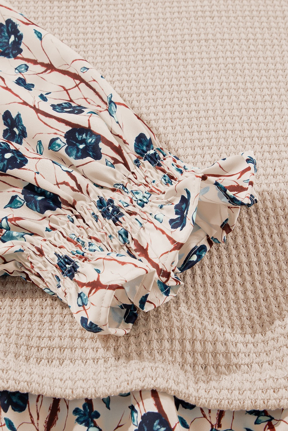 Plus Beige Knit Floral Patchwork Top