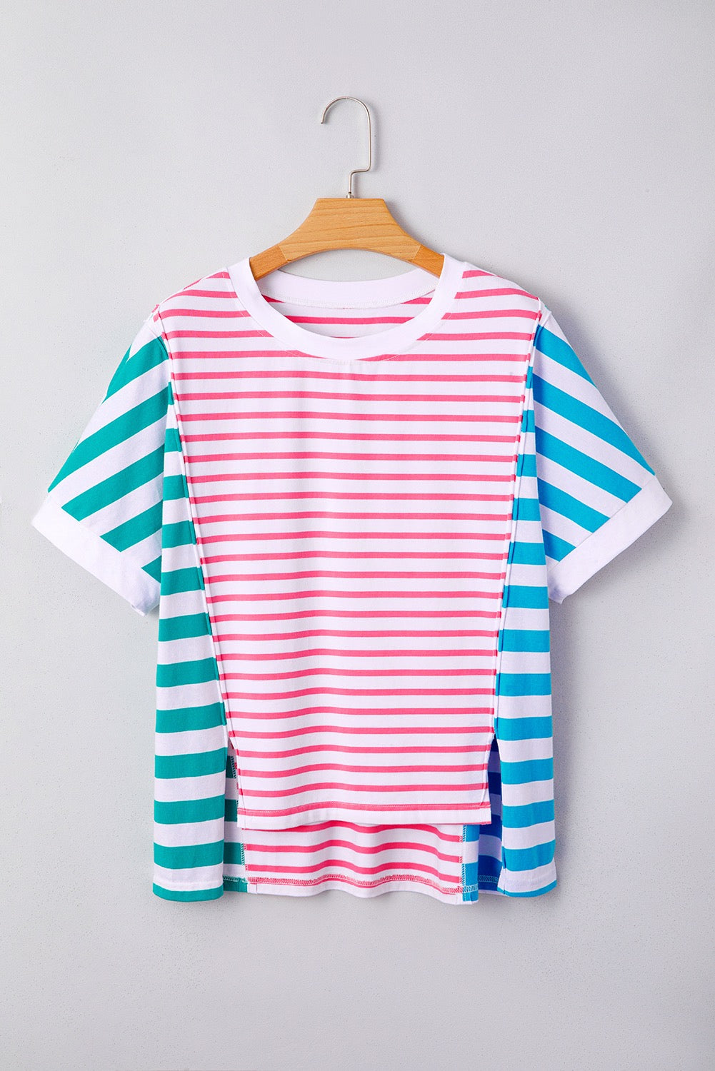 Striped Mixed Pattern Patchwork Top