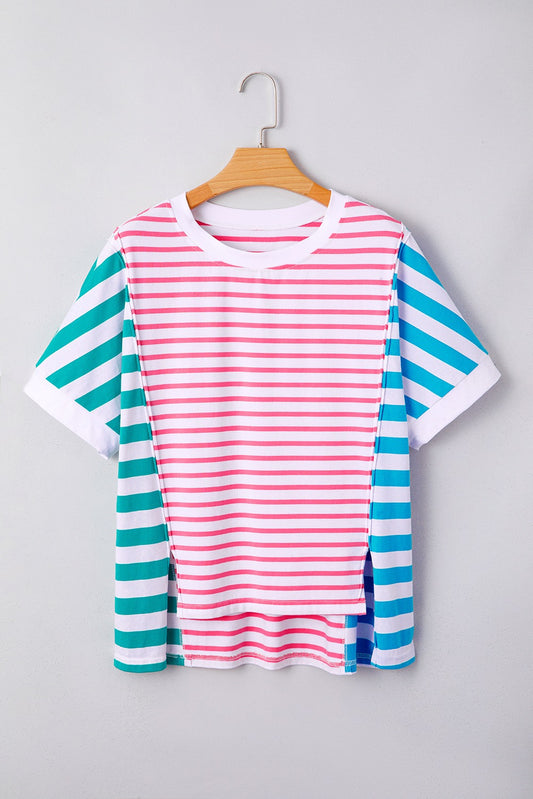 Striped Mixed Pattern Patchwork Top