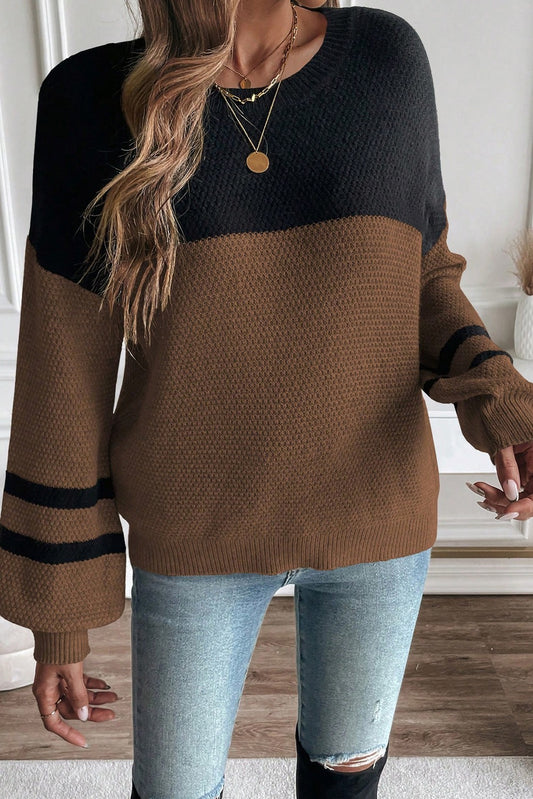 Chestnut Color Block Knit Long Sleeve