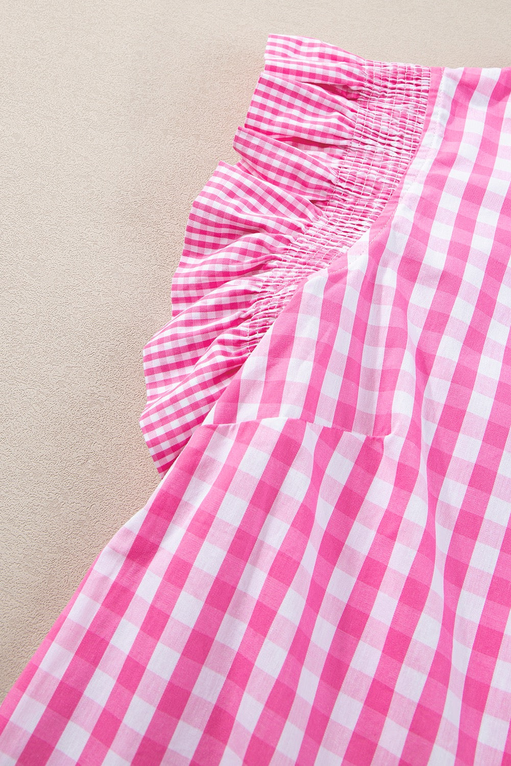 Pink Checkered Ruffled Sleeve Top