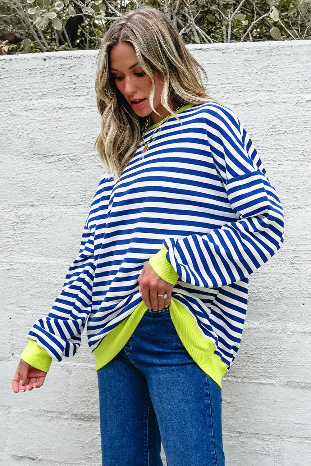 Blue Stripe Contrast Sweater