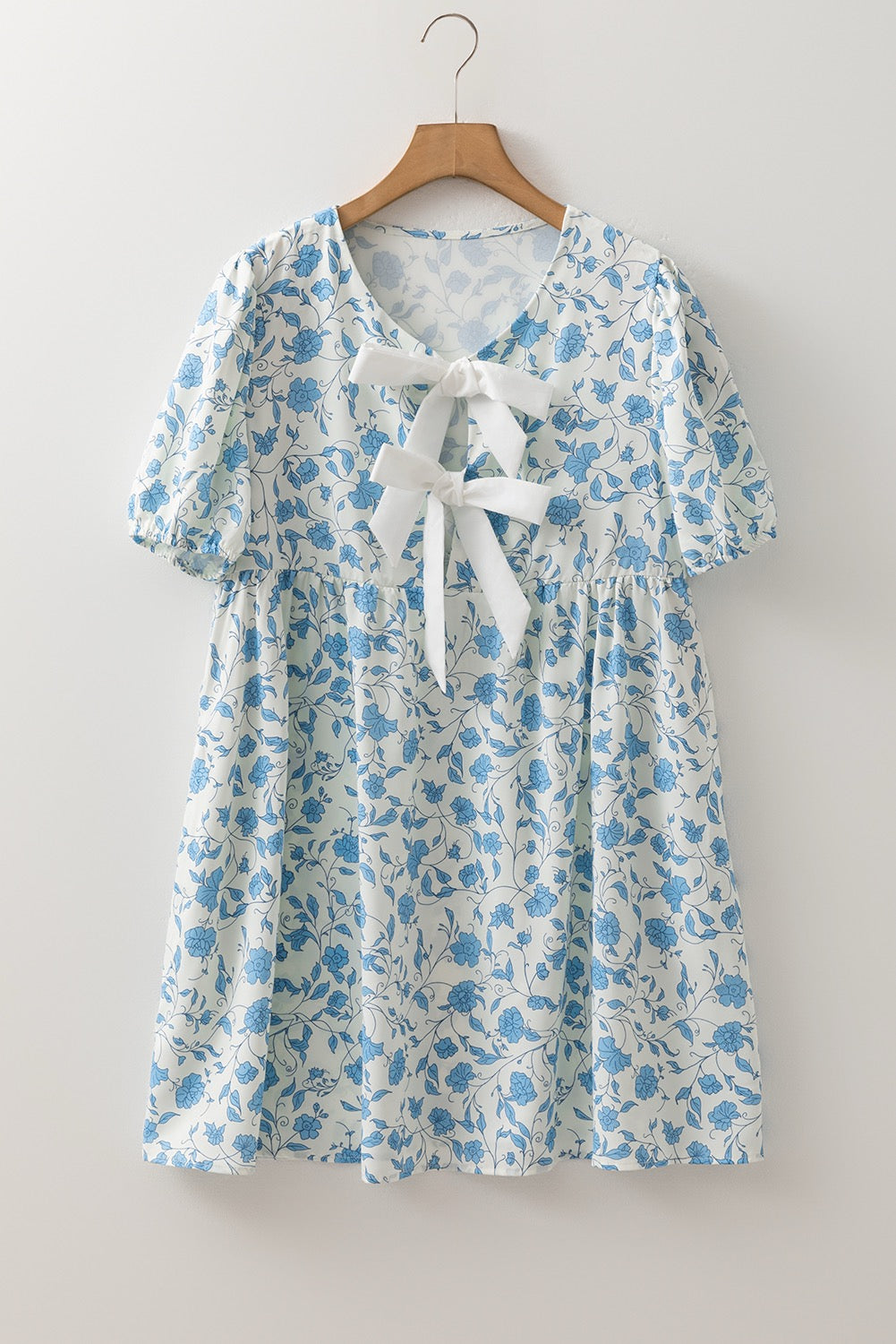 Blue Floral Puff Sleeve Dress