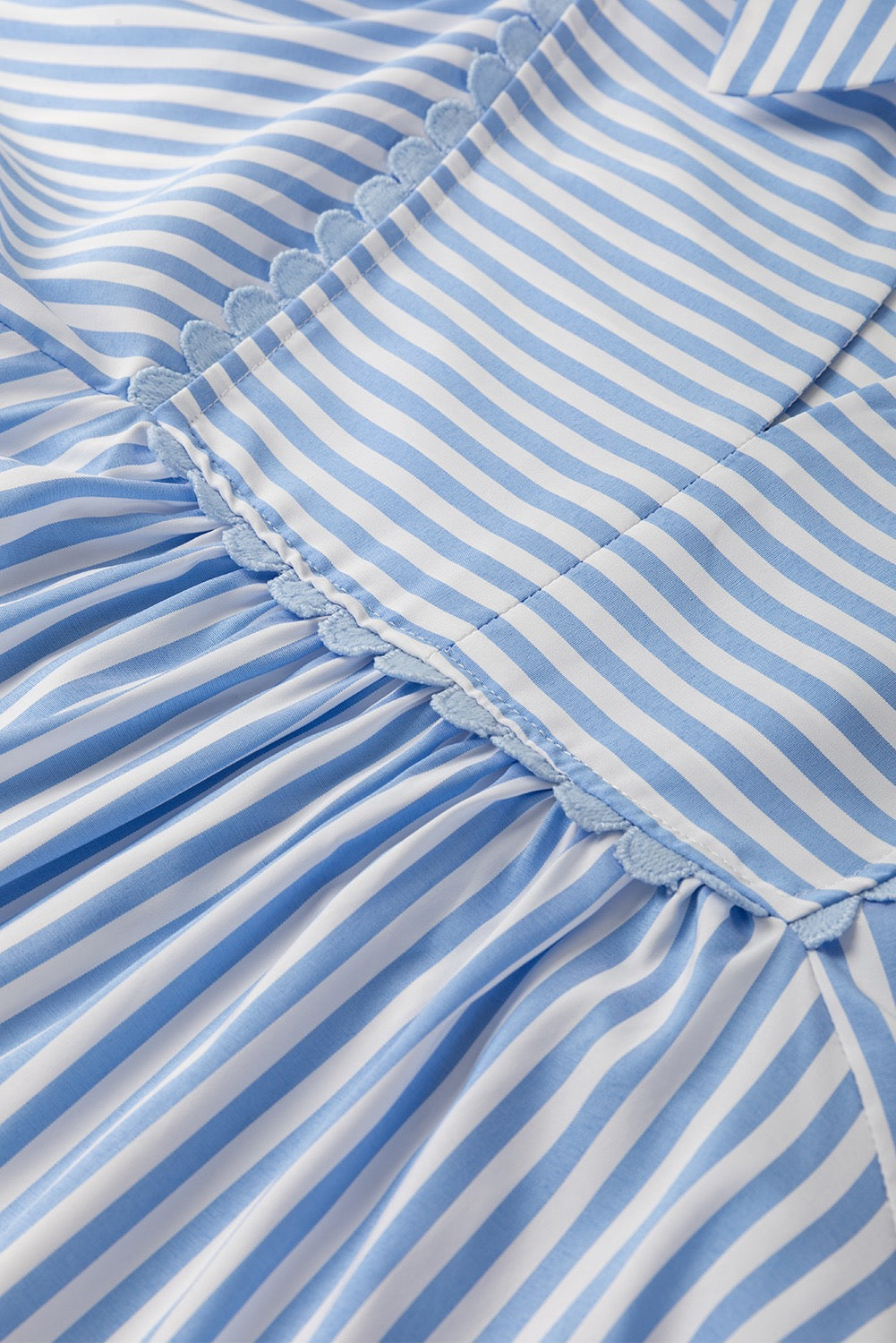 Blue Stripe Scalloped Collared Blouse