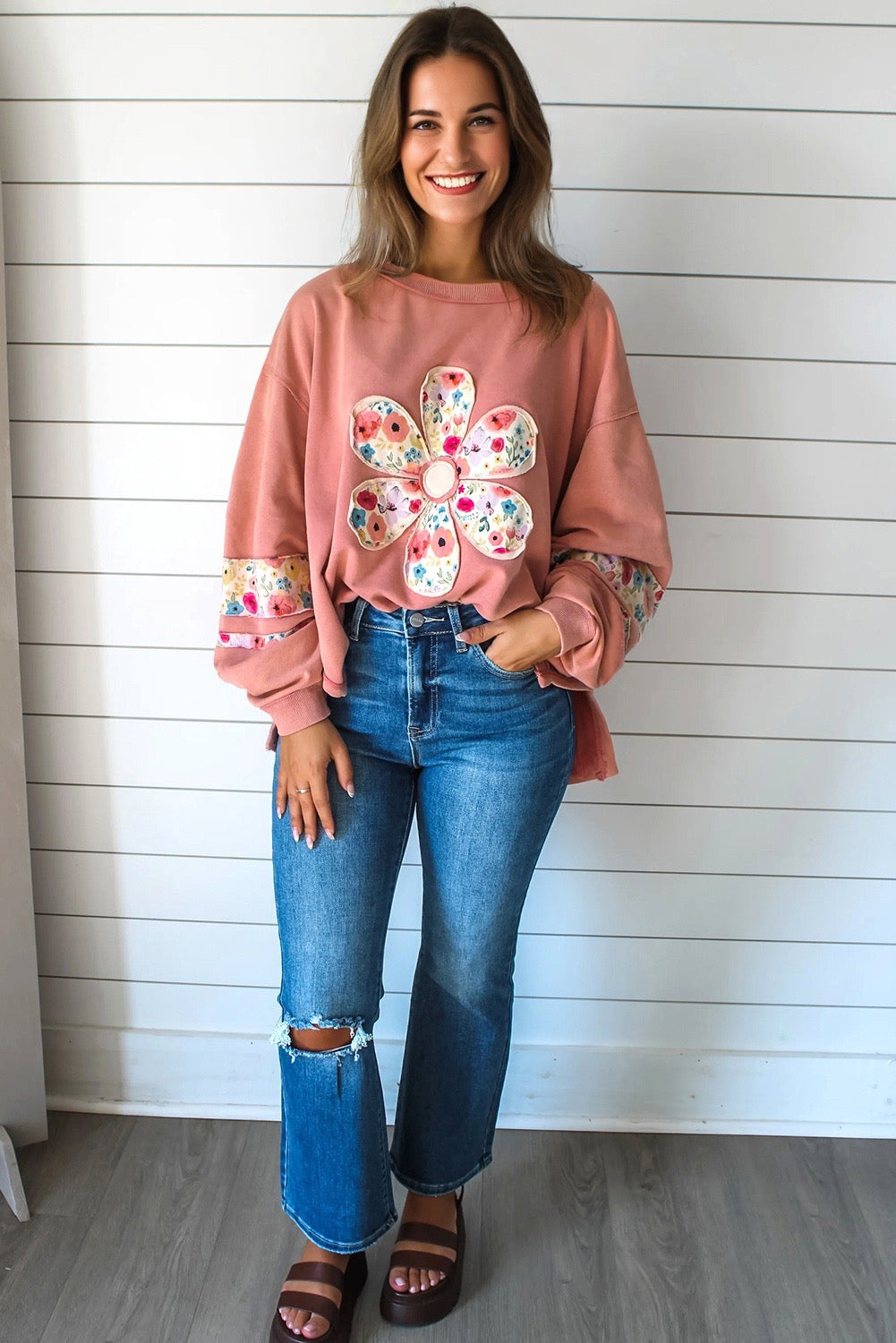 Pink Floral Pullover