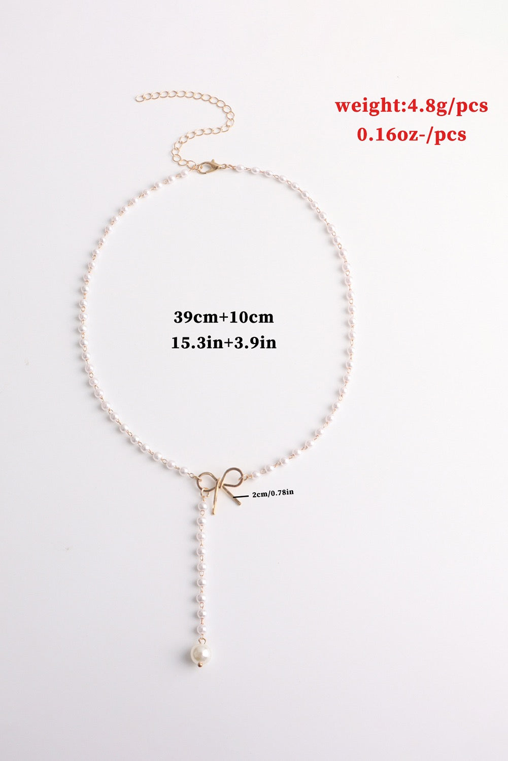 Gold Bow Pearl Chain Necklace