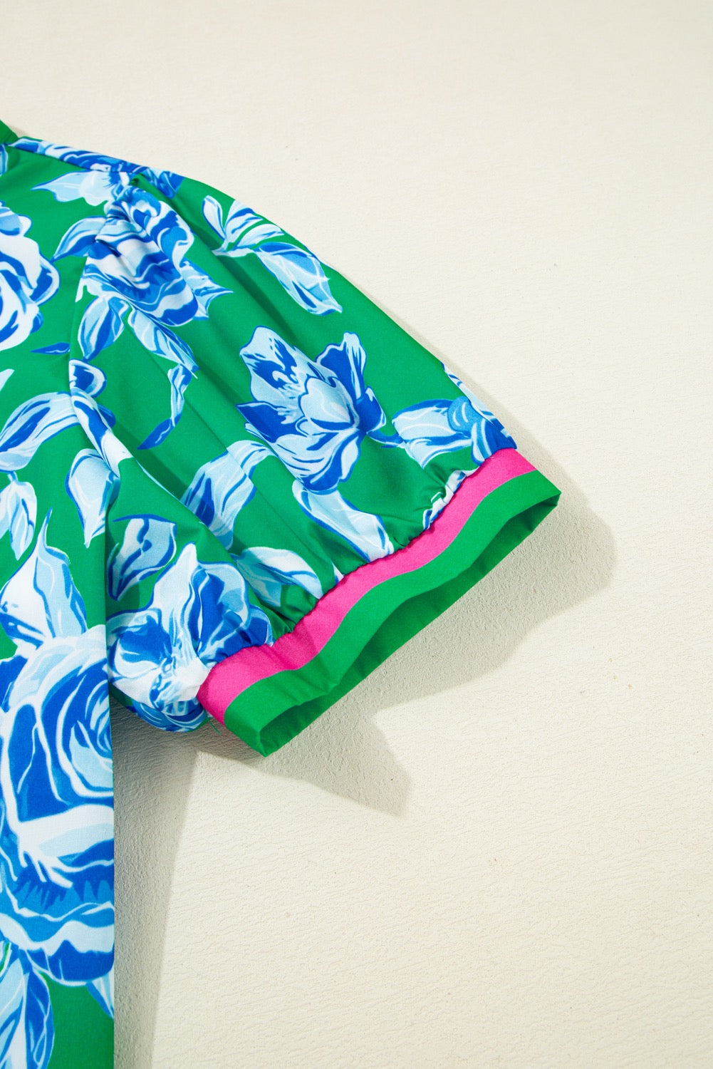 Plus Green Floral Top Pink Collar