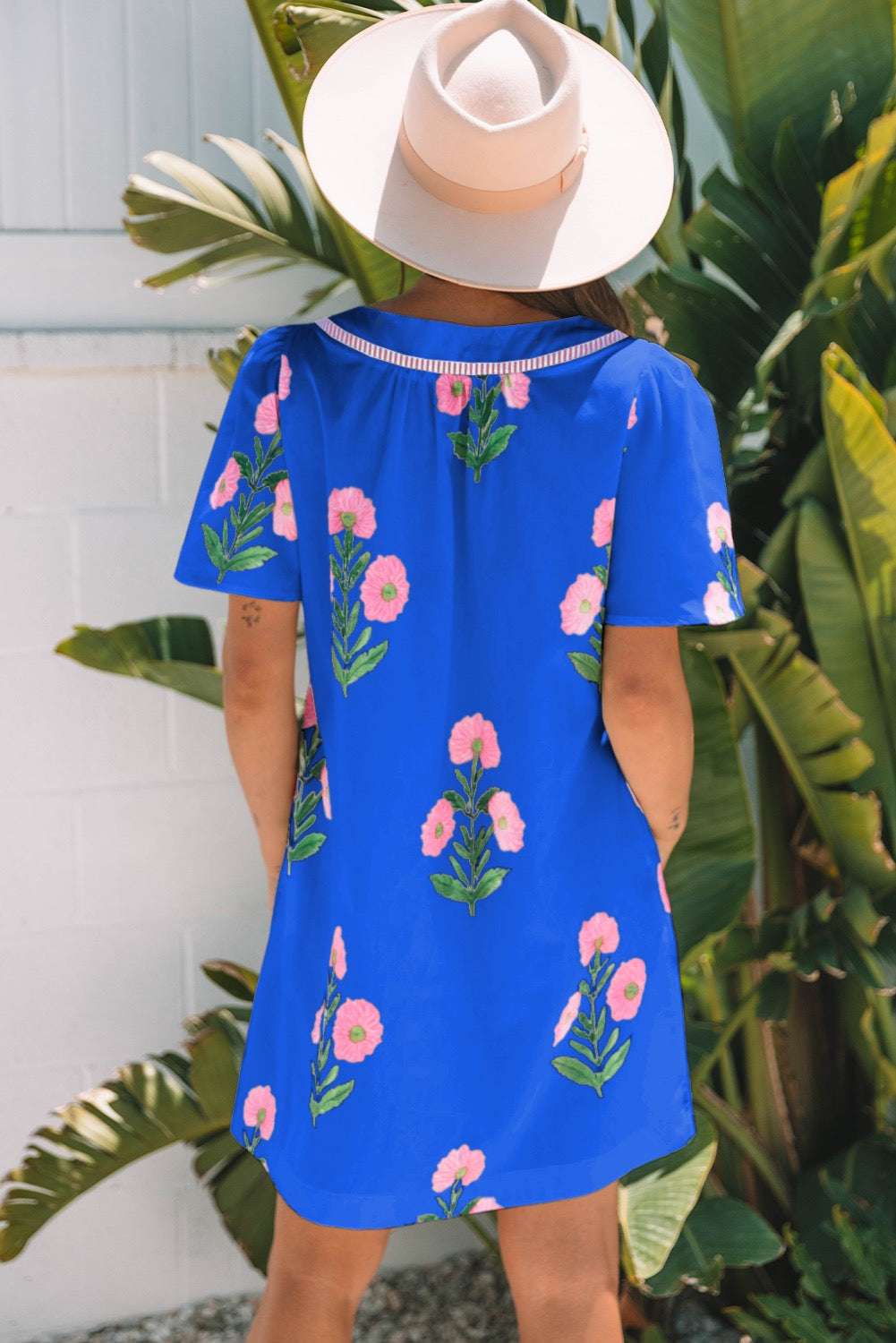 Blue Floral Spilt Neck Mini Dredd