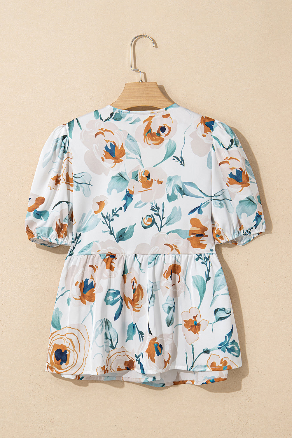 Green Floral Puff Sleeve Top