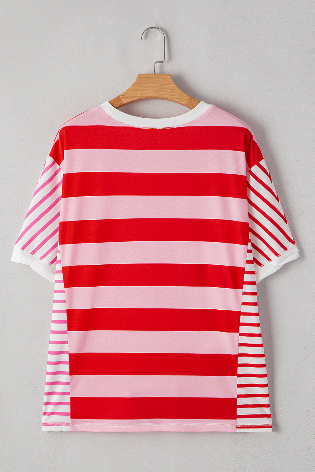 Pink Stripe Patchwork Round Neck Top