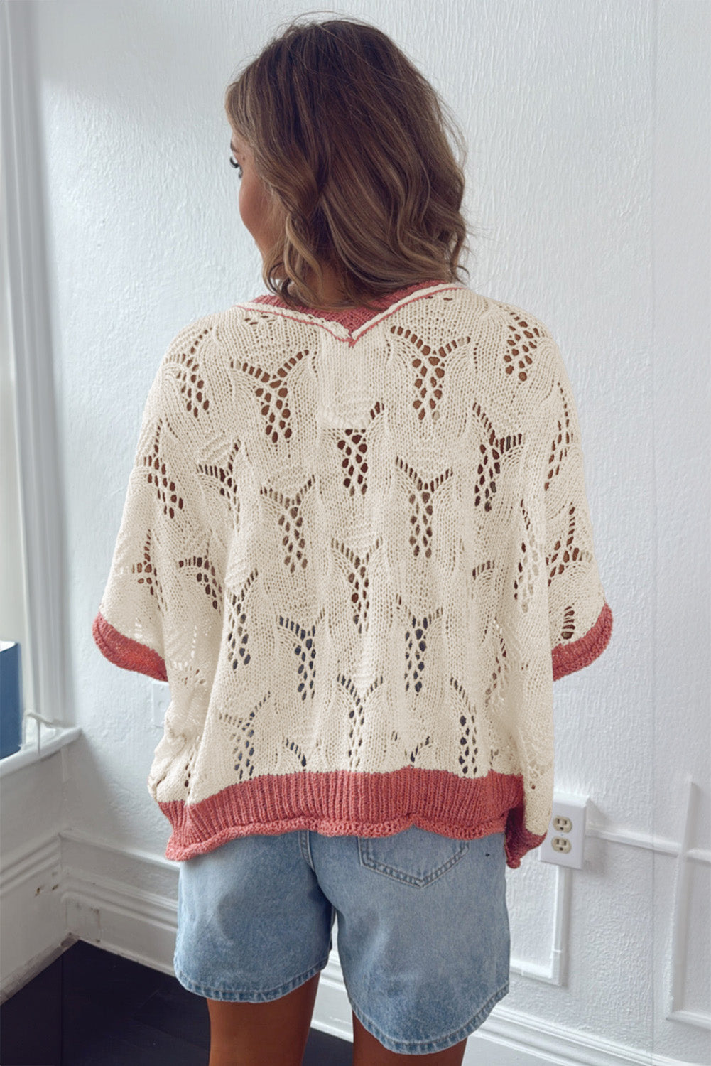Embroidered Floral Short Sleeve Sweater
