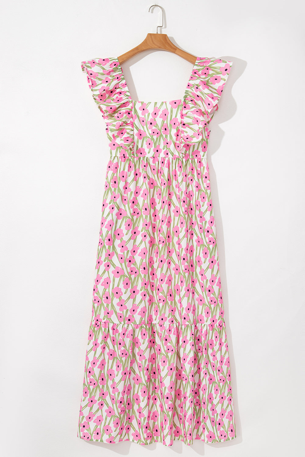 Pink Floral Ruffle Maxi Dress