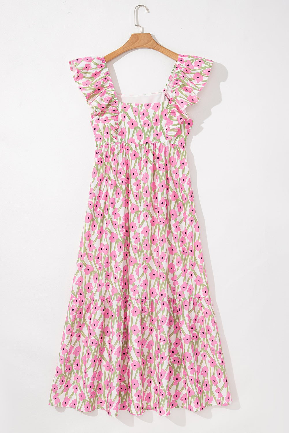 Pink Floral Ruffle Maxi Dress