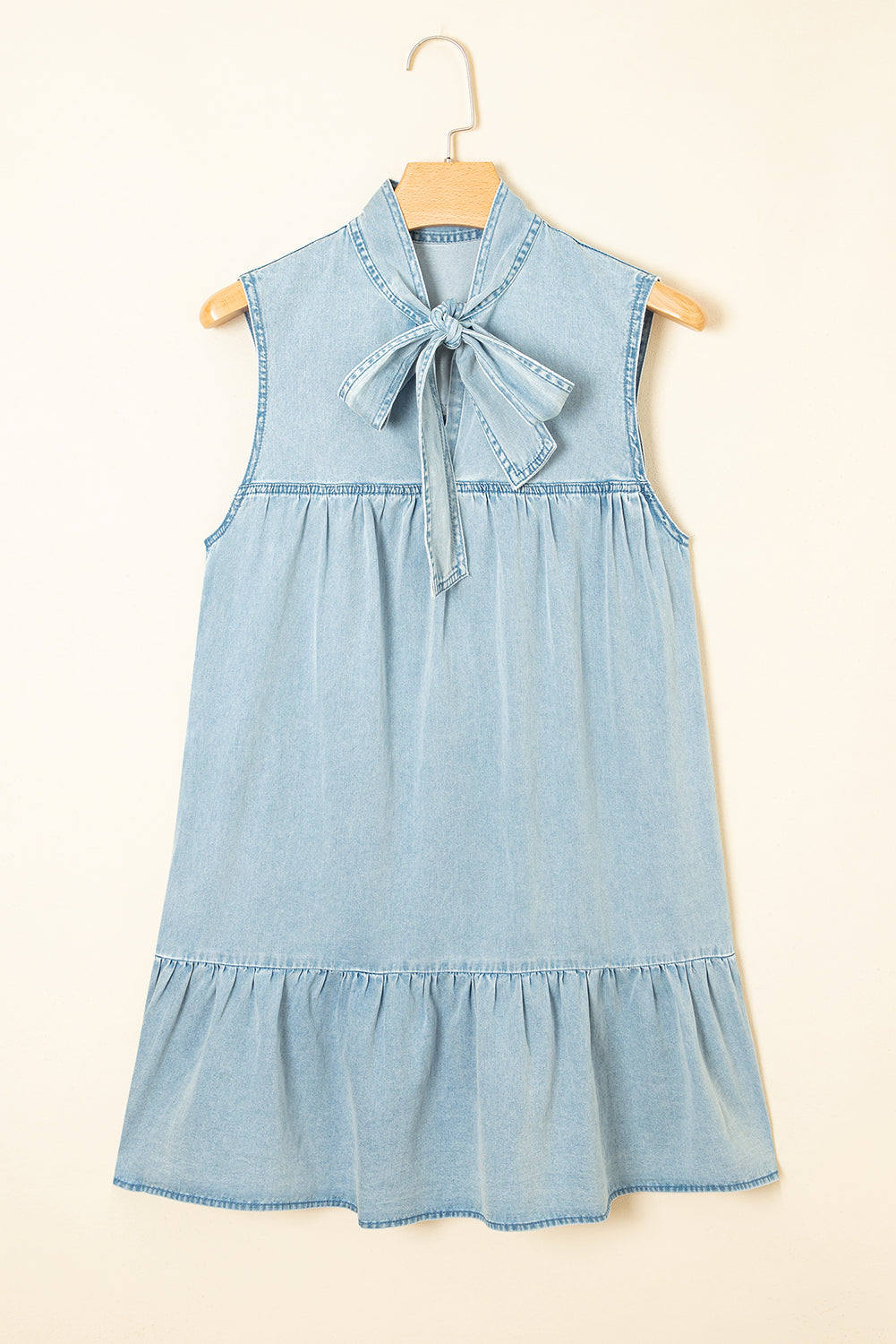 Bowknot Ruffled Denim Dress