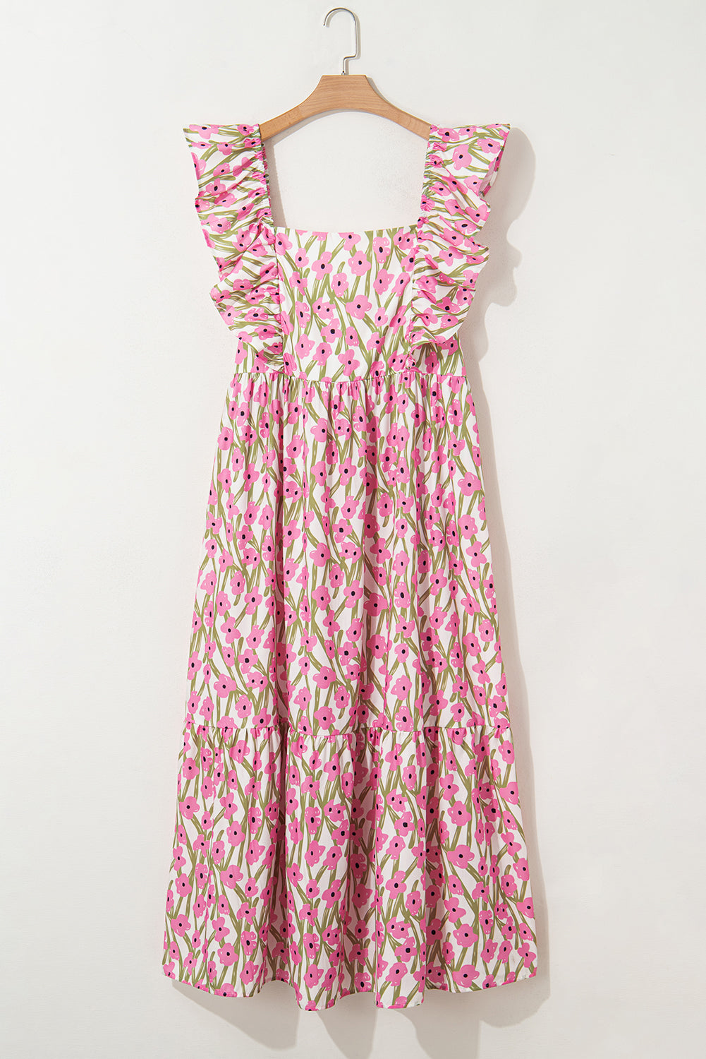 Plus Pink Floral Ruffle Maxi Dress