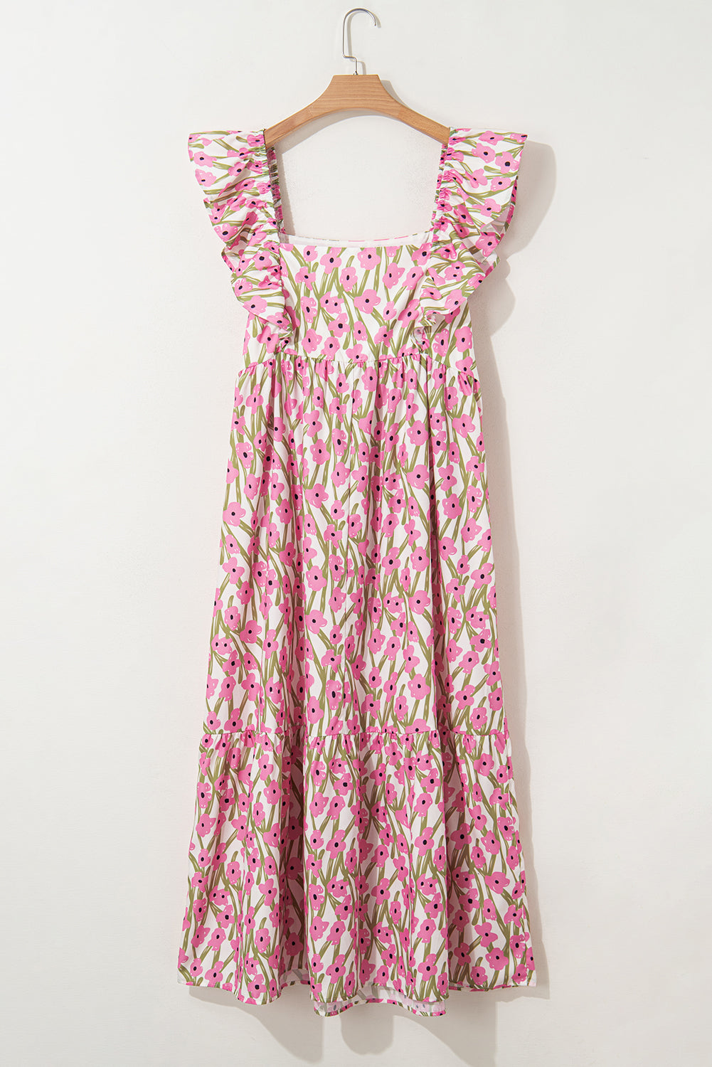 Plus Pink Floral Ruffle Maxi Dress