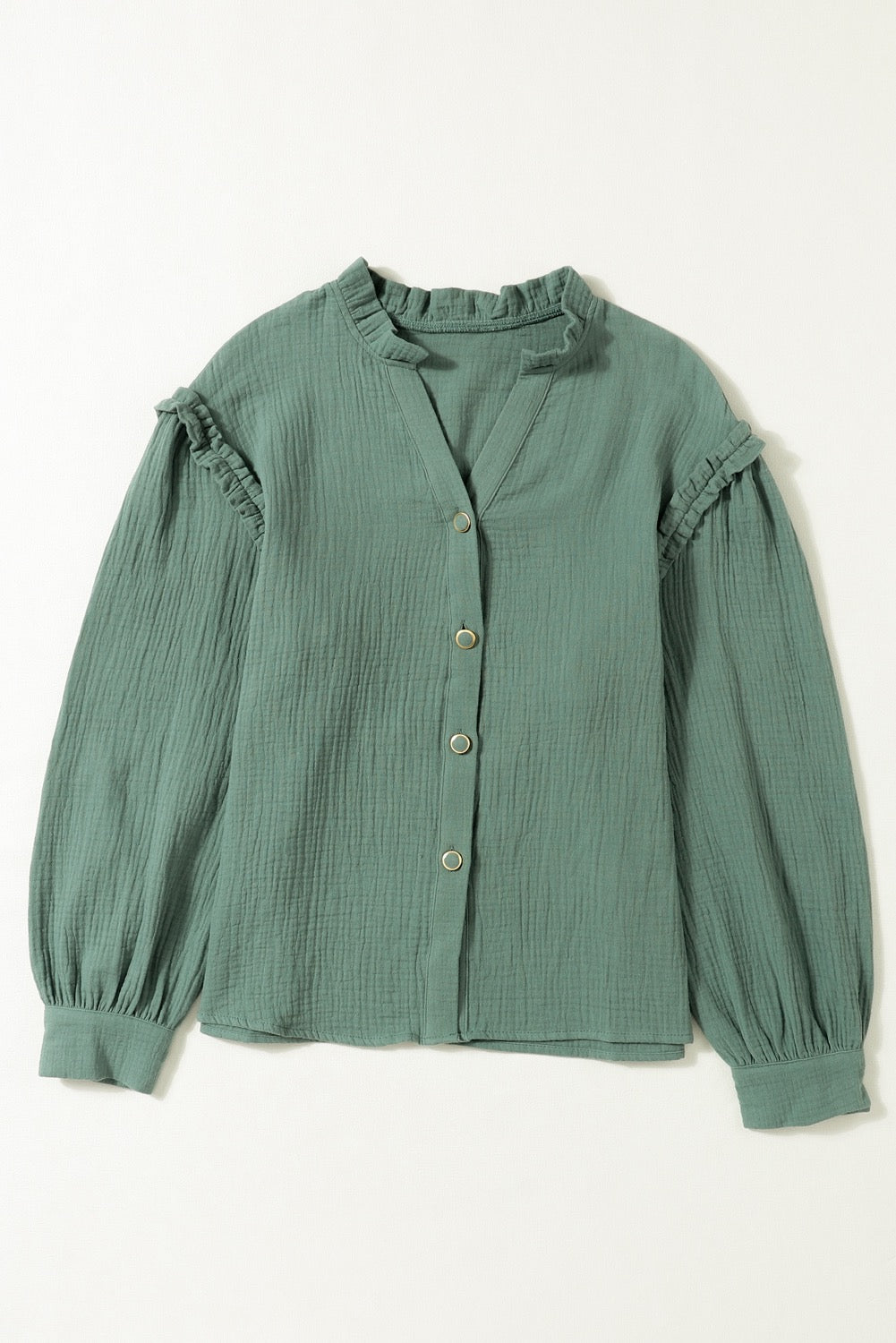 Green Crinkle Long Sleeve Top