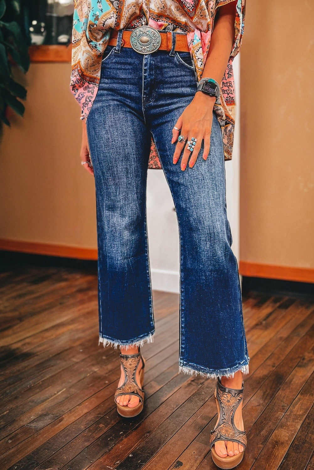 Sail Blue Distressed Cropped Jeans