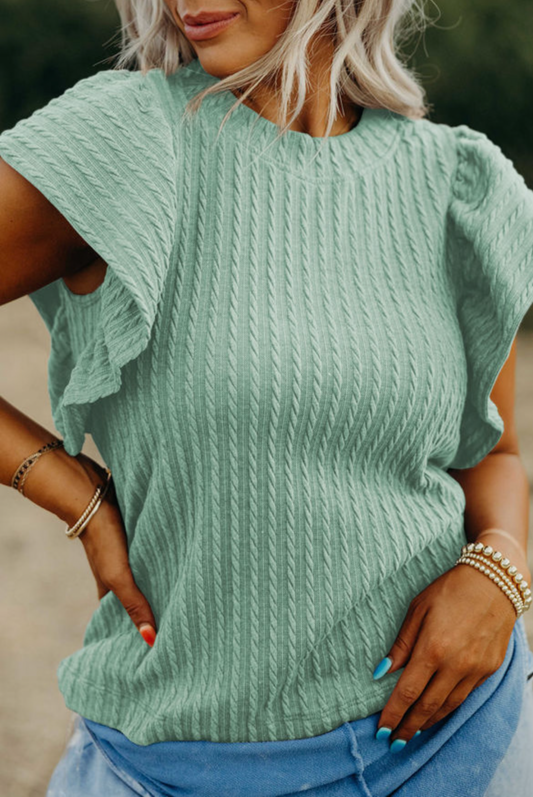 Moonlight Jade Top with Flutter Sleeve