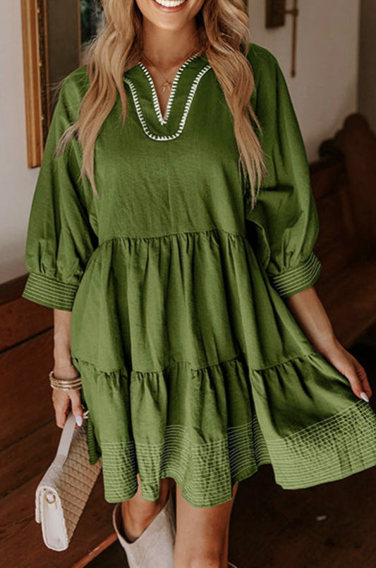 Green Tiered Mini Dress