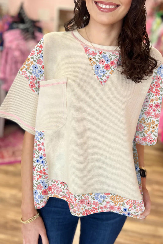 Beige Floral Waffle Tshirt
