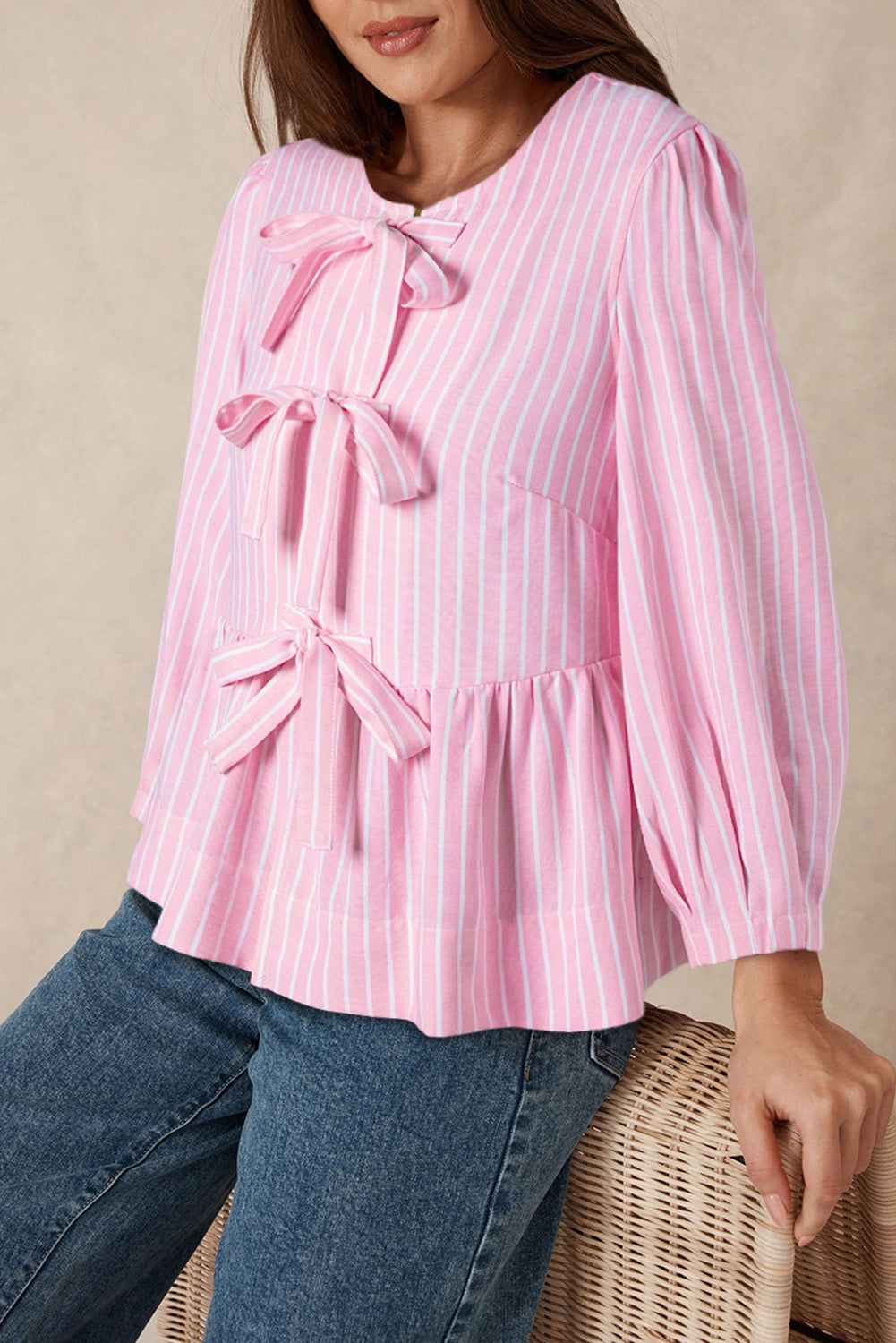 Pink Striped Bowknot Top