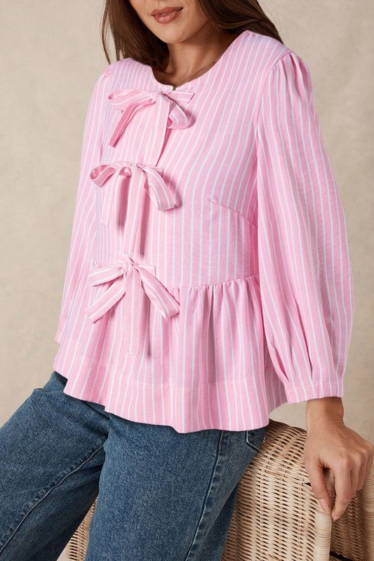 Pink Striped Bowknot Top