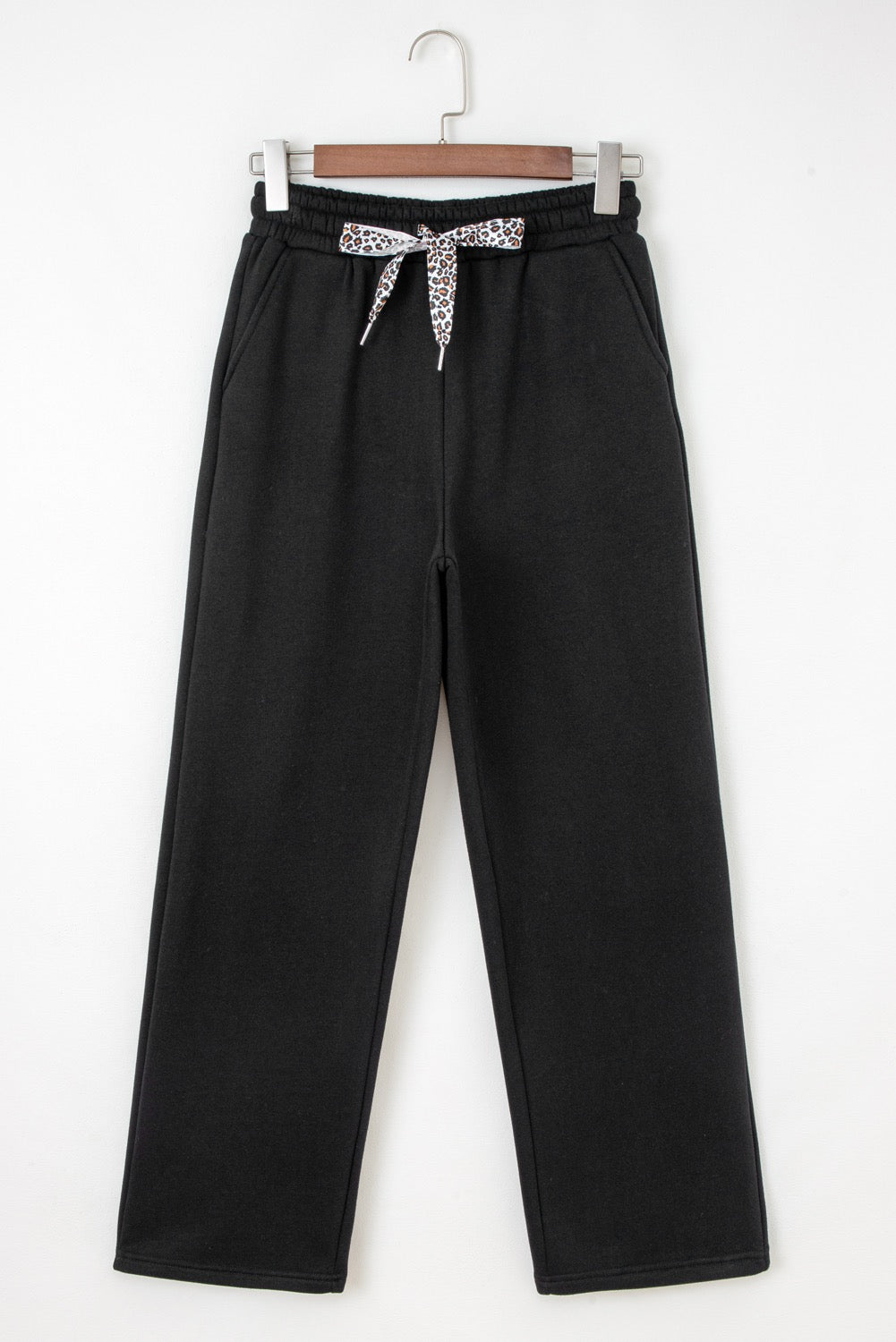 Black Fleece Lined Leopard Pants