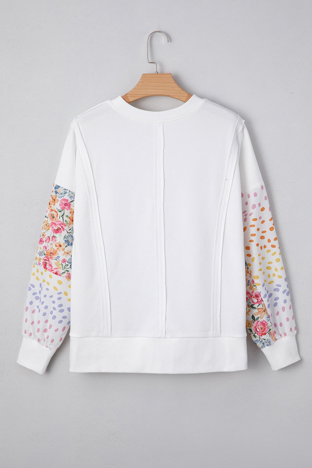 White Floral Dotted Mixed Sweatshirt