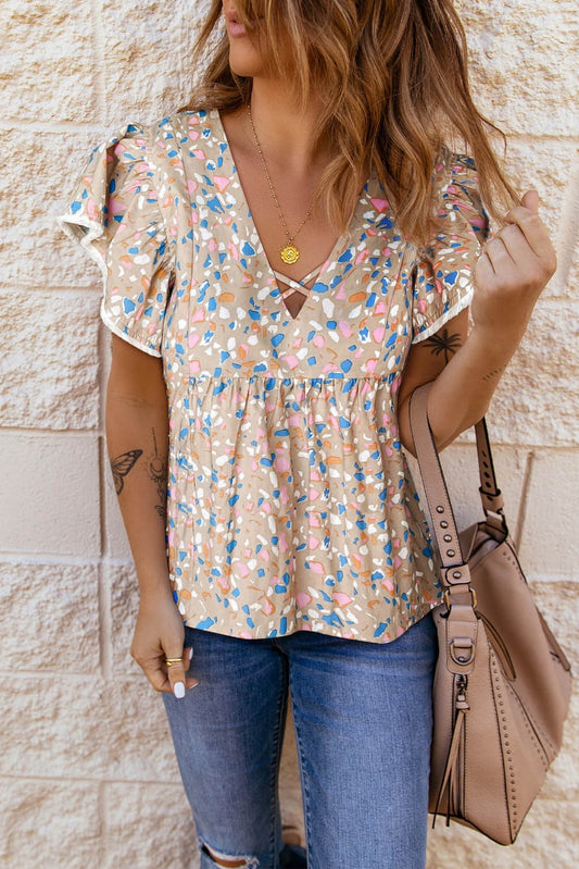 Khaki Ruffle Blouse ￼