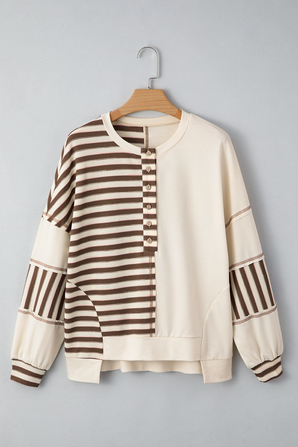 Brown Stripe Patchwork Oversized Pullover
