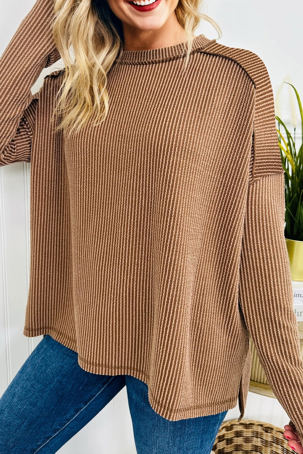 Dark Khaki Ribbed Top