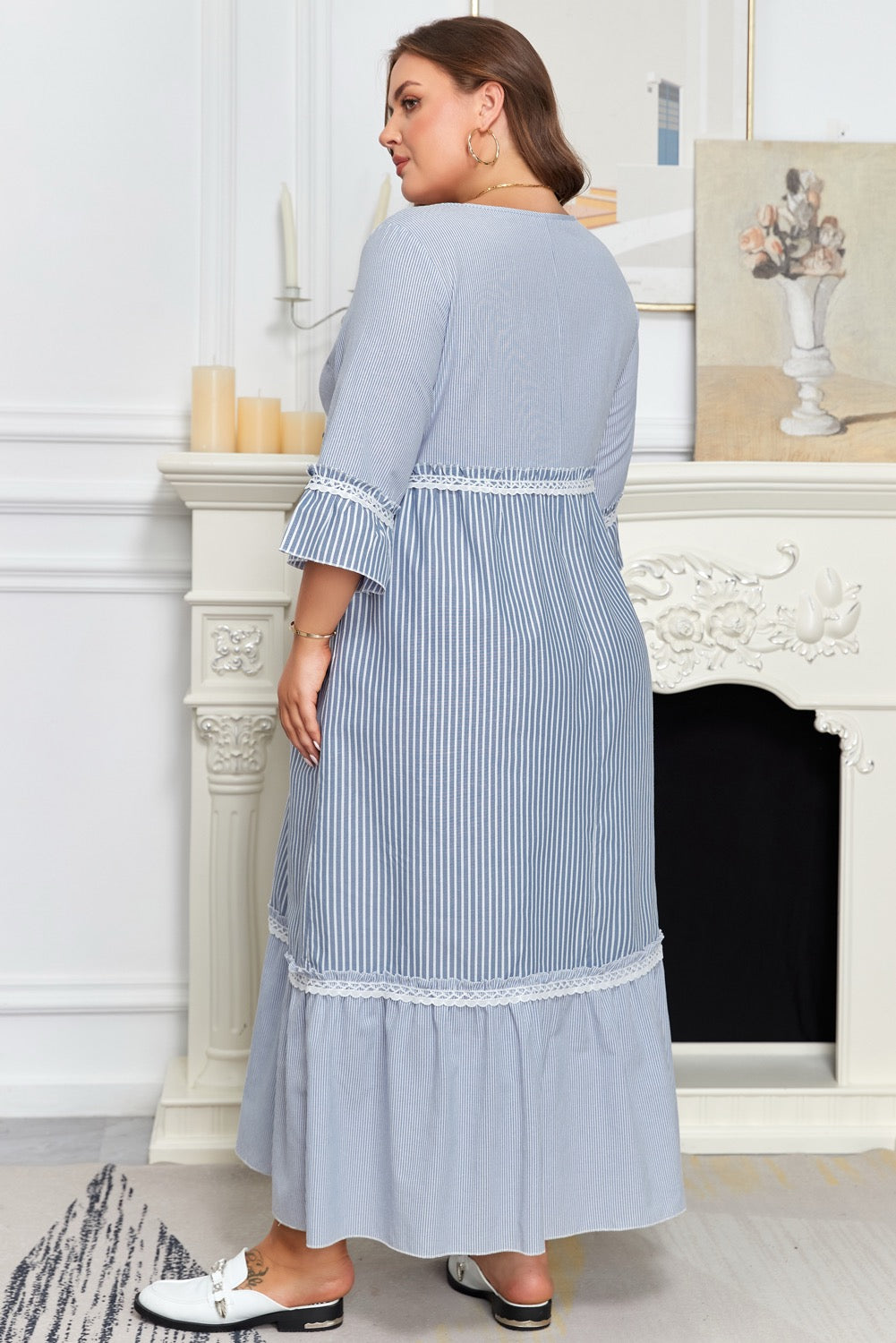 Plus Blue Stripe Tiered Maxi Dress