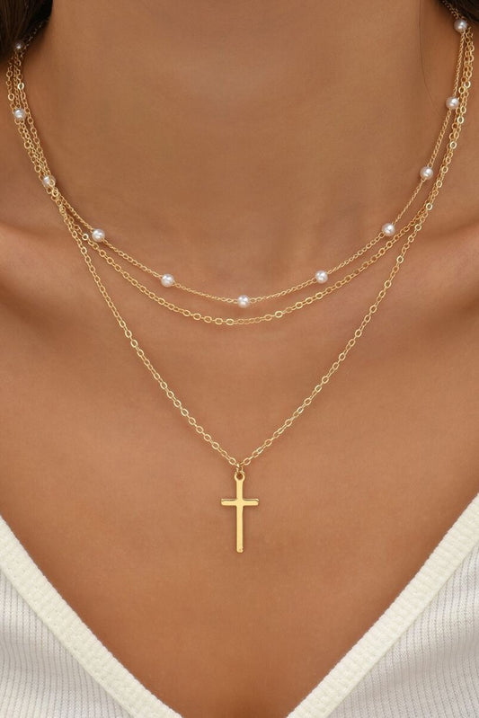 Cross Pendant Pearl Necklace