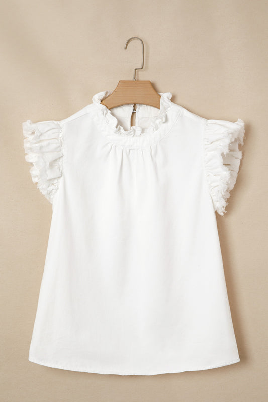 White Flutter Sleeve Top