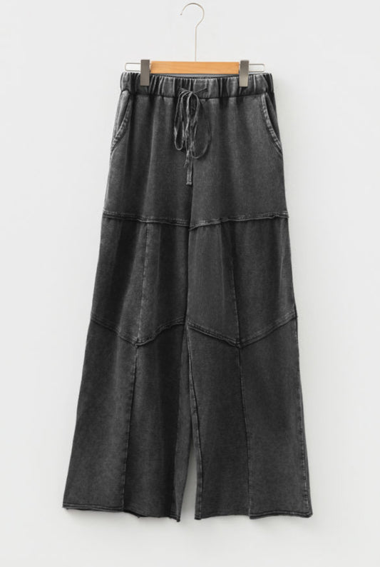 Black Mineral Wash Wide Leg Pants