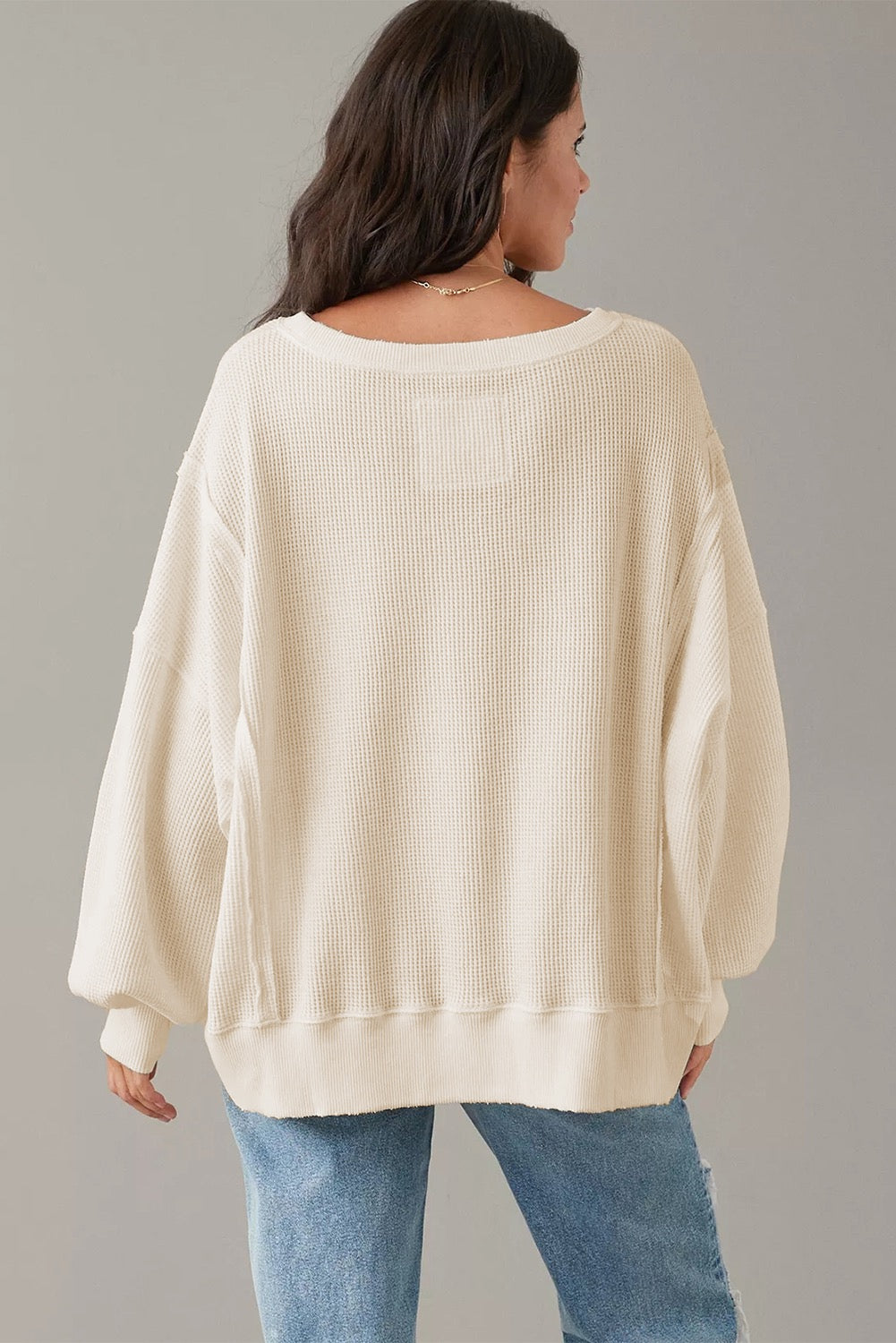 White Waffle Knit Long Sleeve Top