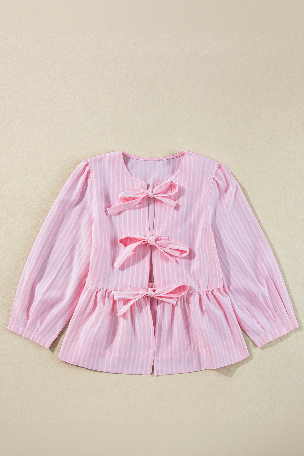 Pink Striped Bowknot Top