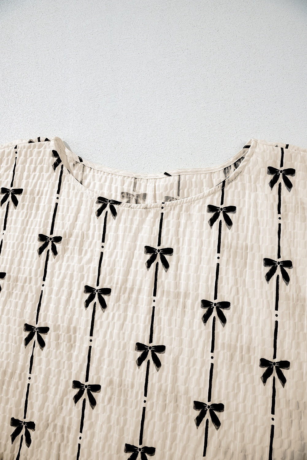 Beige Bow Print Top
