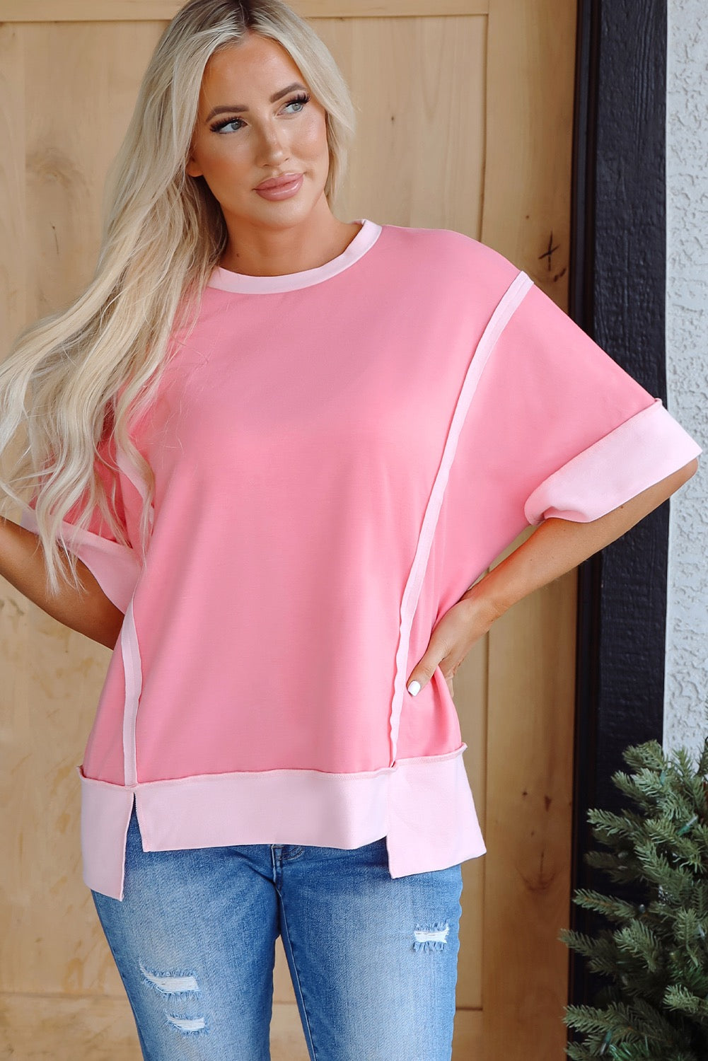 Peach Blossom Raw Seam Top