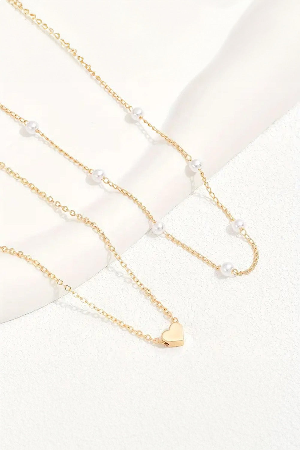 Gold Heart & Pearl 2pcs Layered Necklace