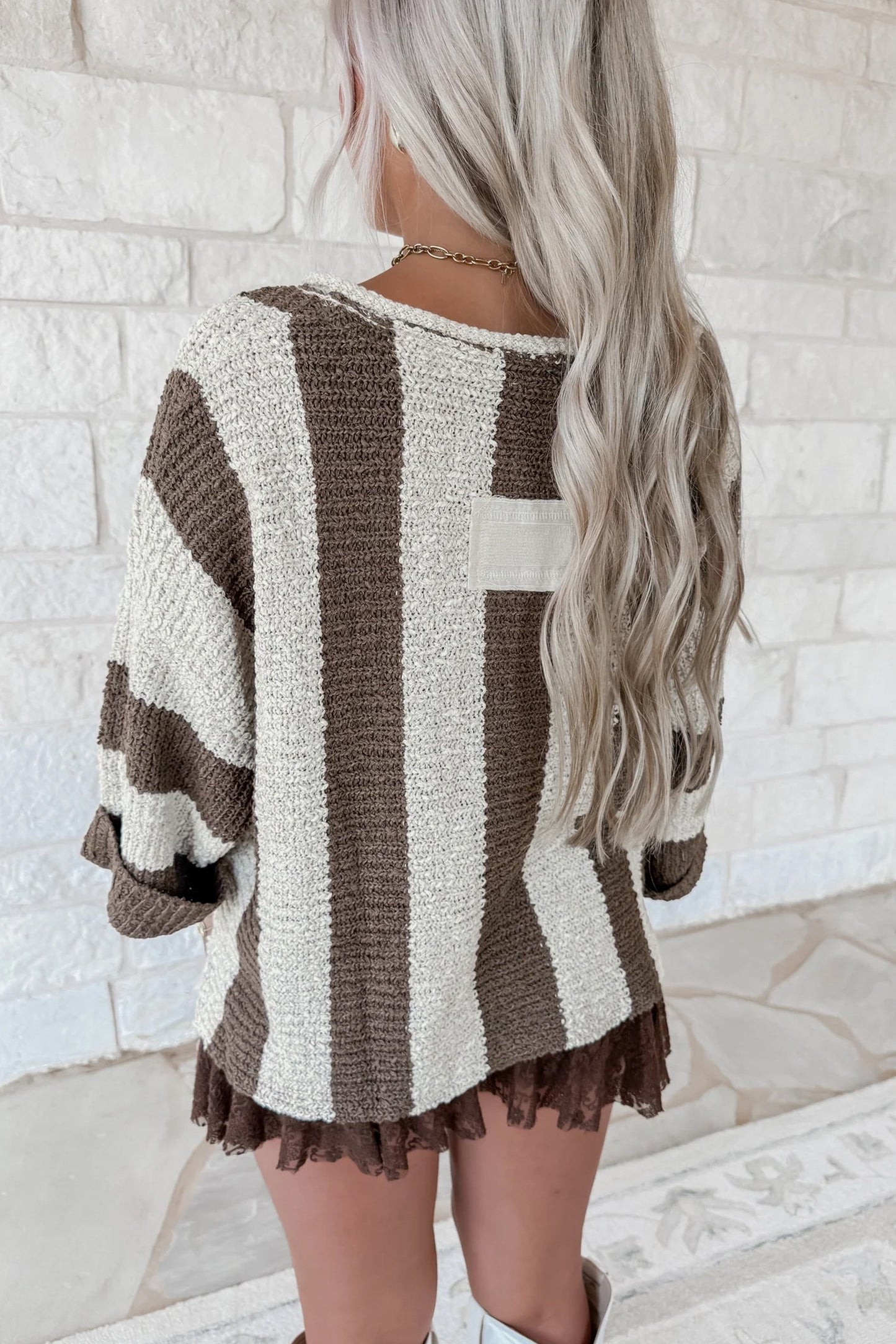 Brown Striped Bracelet Sleeve Sweater