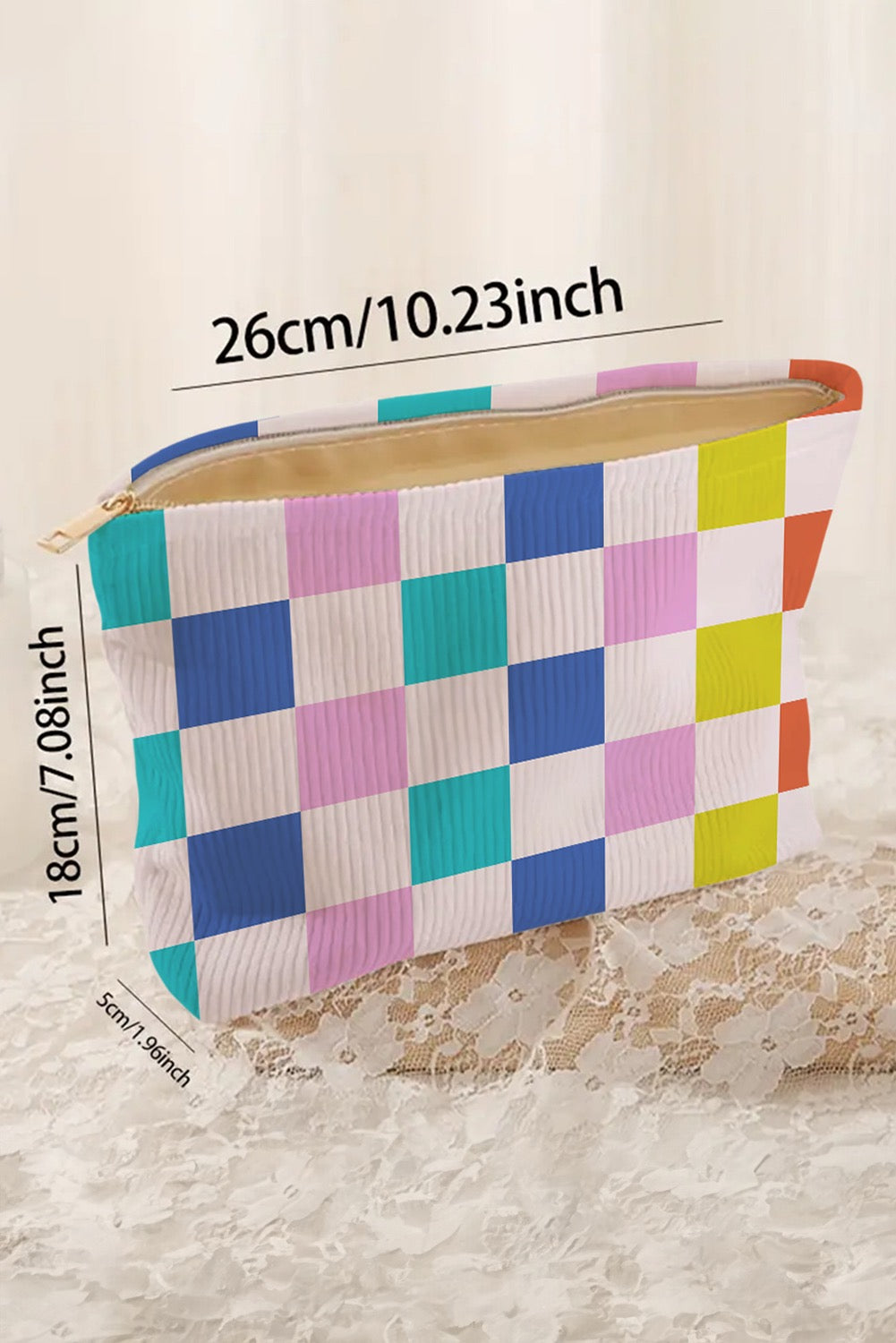 Multi Color Checkered Cosmetic Bag