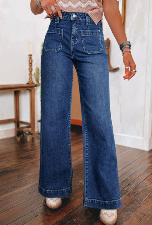 Sail Blue Wide Leg High Waisted Jeans
