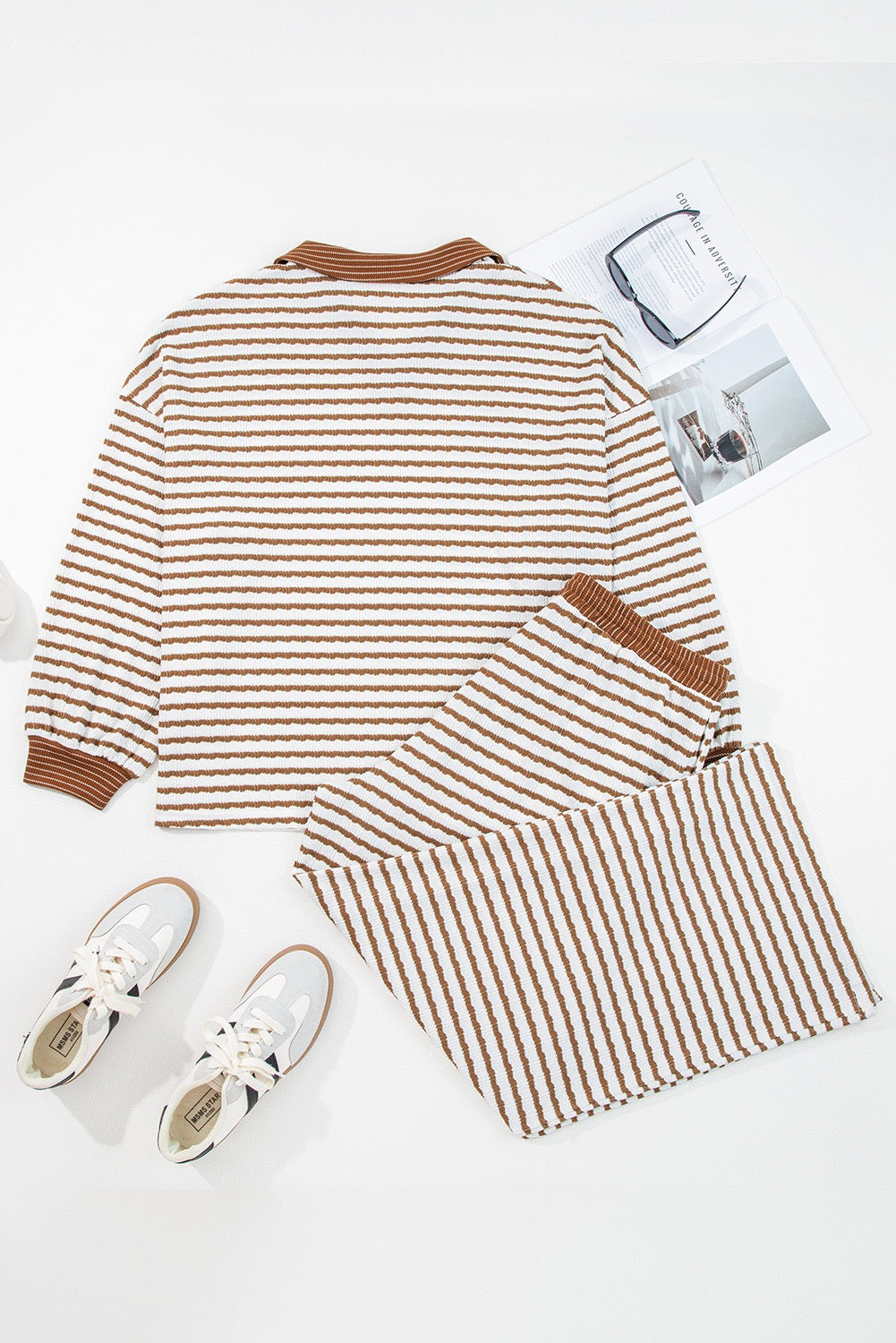 PLUS Khaki Striped Long Sleeve Set