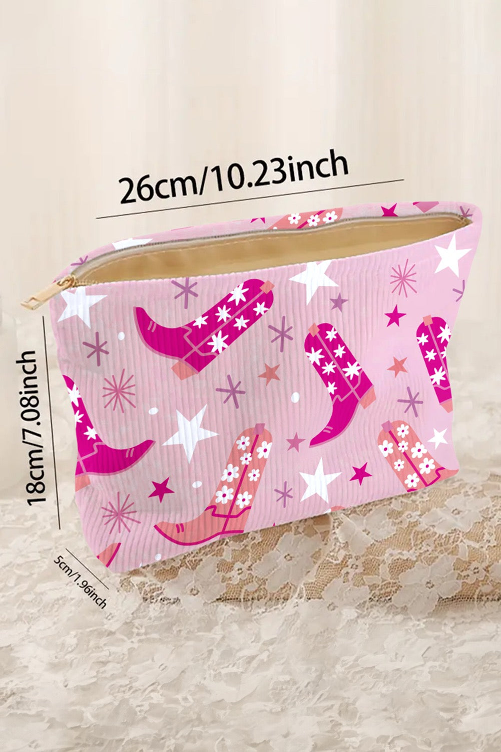 Pink Western Cowboy Boot Cosmetic Bag